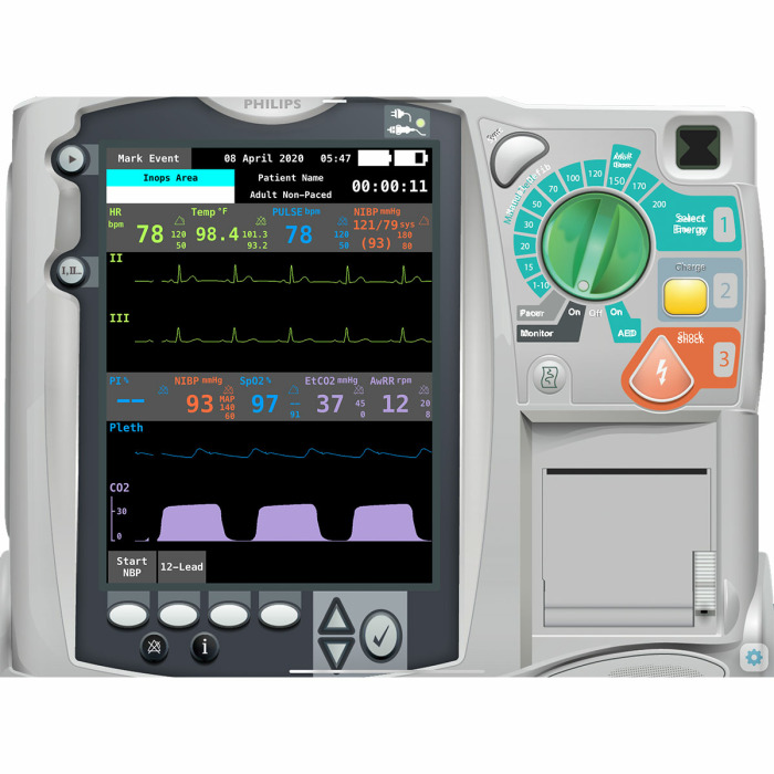 Simulátor obrazovky pacientkého monitoru Philips HeartStart MRx for Hospital pro REALITi360