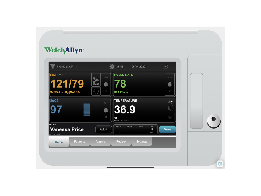 Simultor obrazovky pacientkho monitoru Welch Allyn Connex VSM 6000 pro REALITi360