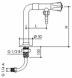 TOF 1000/630 - Laboratórny ventil pre demi vodu s prívodnou hadicou, výtok dole